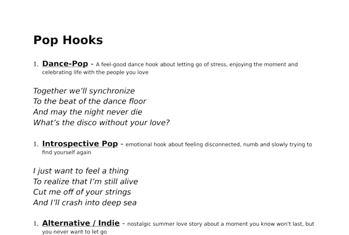 write catchy hooks or full song lyrics for your songs